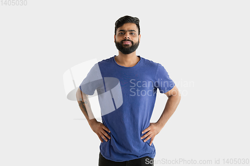 Image of Portrait of young man isolated on white studio background