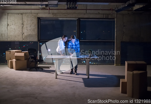 Image of business people on construction site  in new startup office at n