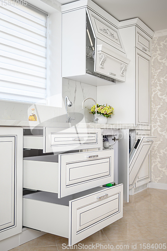 Image of Luxury modern classic white kitchen interior