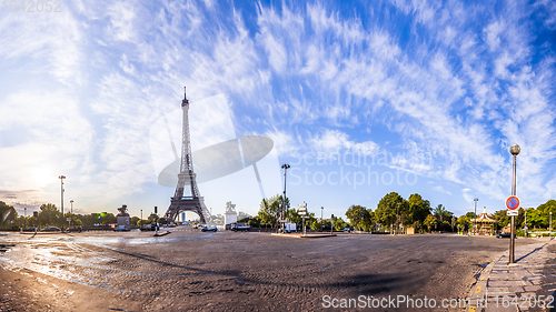 Image of The Eiffel Tower seen from Pont d\'Iena in Paris, France.