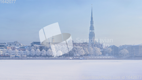 Image of Winter skyline of Latvian capital Riga Old town