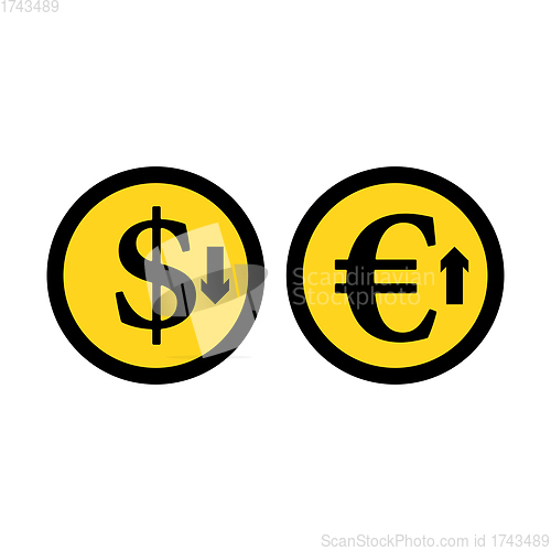 Image of Falling Dollar And Growth Up Euro Coins Icon