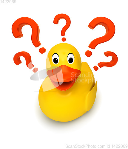 Image of rubber ducky with red question marks