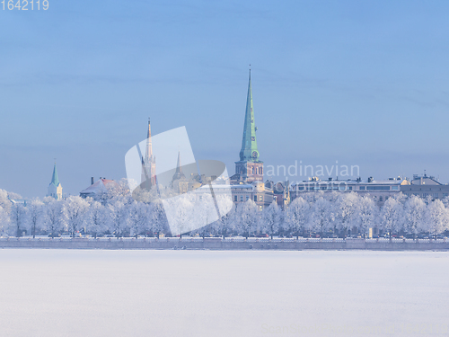 Image of Winter skyline of Latvian capital Riga Old town