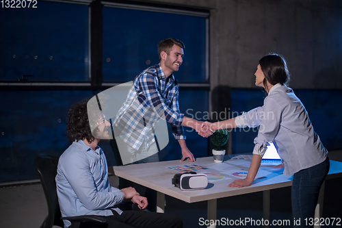 Image of business people in group, architect and engineer on construction