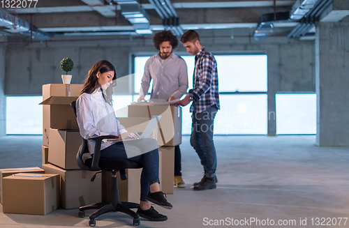 Image of business people in group, architect and engineer on construction