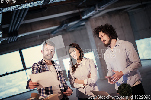 Image of business people in group, architect and engineer on construction