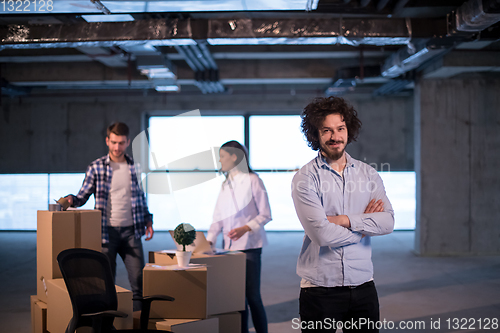 Image of business people in group, architect and engineer on construction