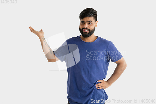 Image of Portrait of young man isolated on white studio background