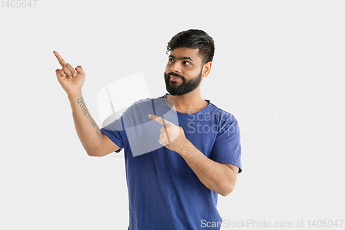 Image of Portrait of young man isolated on white studio background