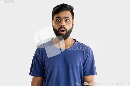 Image of Portrait of young man isolated on white studio background