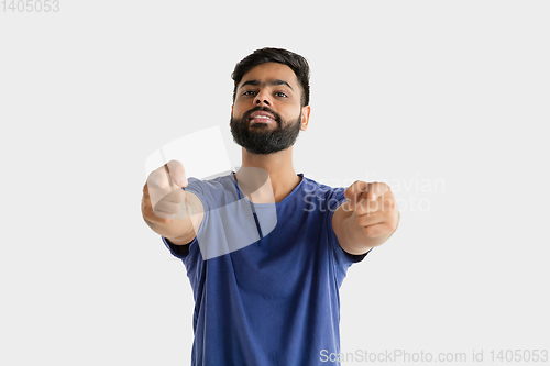 Image of Portrait of young man isolated on white studio background