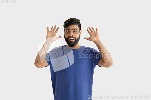 Image of Portrait of young man isolated on white studio background