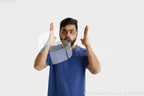 Image of Portrait of young man isolated on white studio background