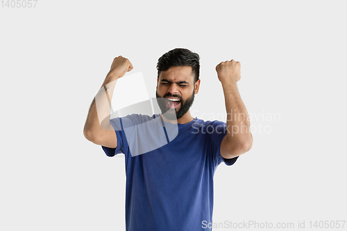 Image of Portrait of young man isolated on white studio background