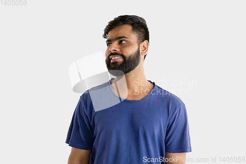 Image of Portrait of young man isolated on white studio background