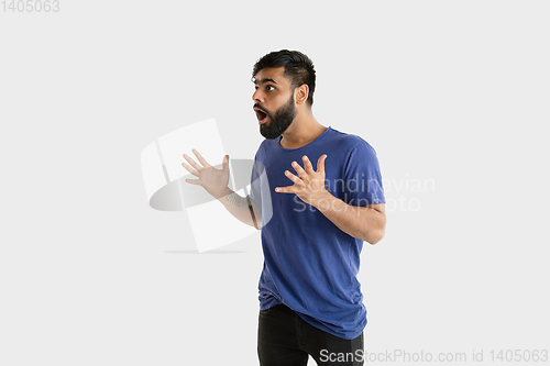 Image of Portrait of young man isolated on white studio background