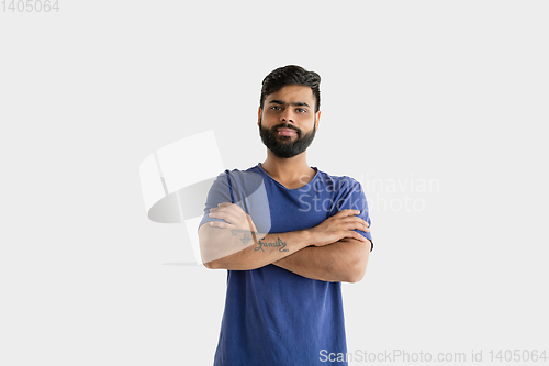 Image of Portrait of young man isolated on white studio background