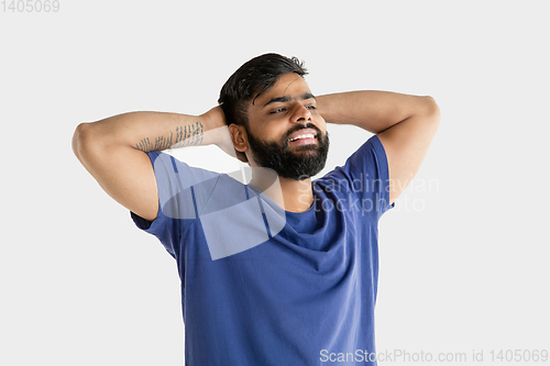 Image of Portrait of young man isolated on white studio background