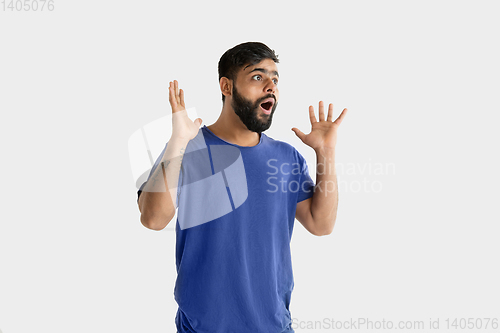 Image of Portrait of young man isolated on white studio background