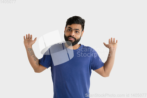 Image of Portrait of young man isolated on white studio background