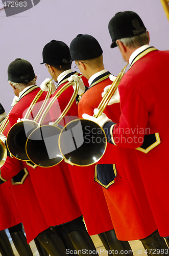 Image of musicians playing on hunting horn fox parade