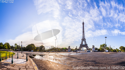 Image of The Eiffel Tower seen from Pont d\'Iena in Paris, France.