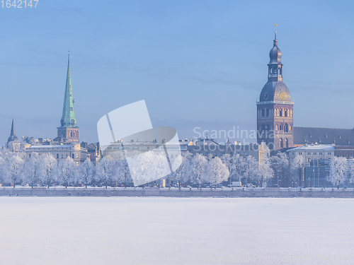 Image of Winter skyline of Latvian capital Riga Old town