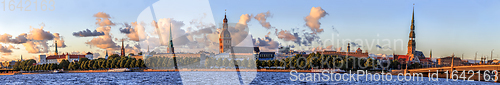 Image of Riga Old Town Skyline during sunset time