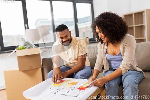 Image of couple with blueprint and color palettes at home