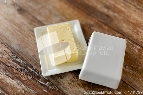 Image of close up of butter on wooden table