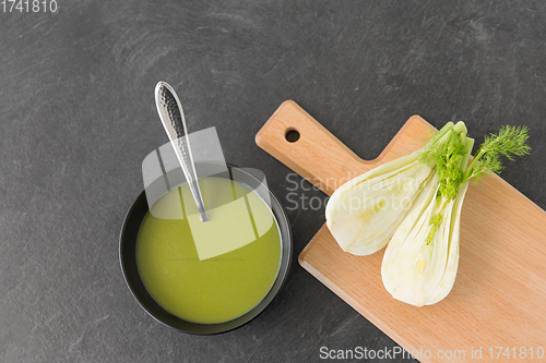 Image of fennel cream soup in ceramic bowl