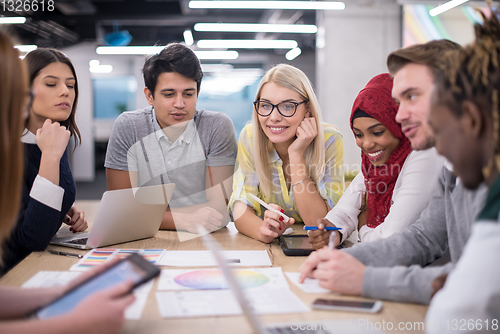 Image of Multiethnic startup business team having meeting