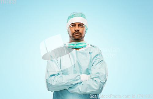 Image of indian male doctor or surgeon in protective wear