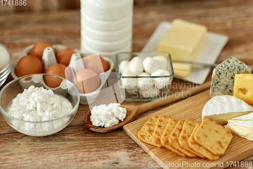 Image of cottage cheese, crackers, milk, yogurt and butter