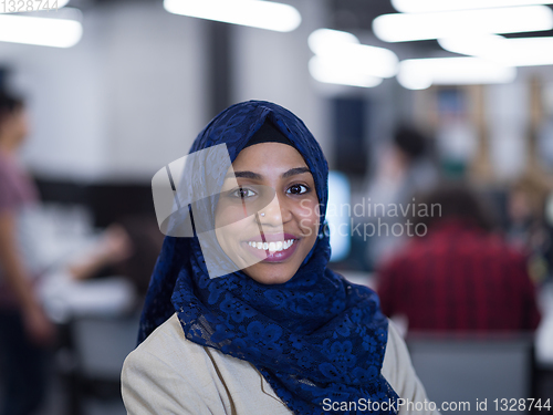 Image of Portrait of black muslim female software developer