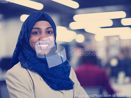Image of Portrait of black muslim female software developer