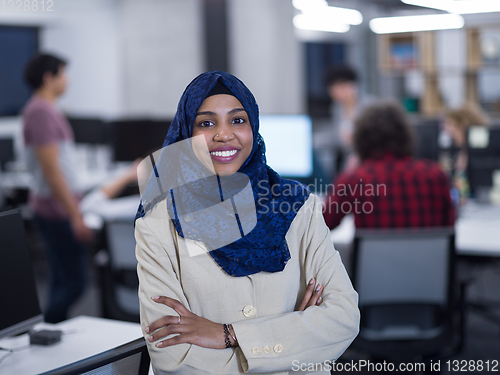 Image of Portrait of black muslim female software developer