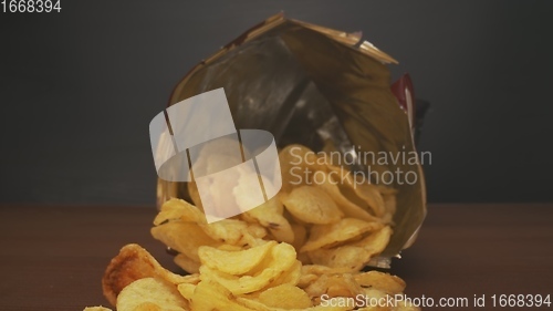 Image of Potato chips in camera motion closeup footage