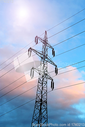 Image of High voltage tower against the evening sky