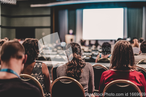 Image of Audience in lecture hall on scientific conference.