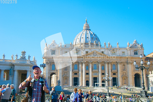 Image of Tourist taking selfie in Vatican