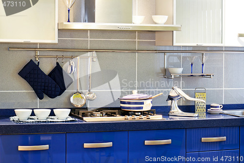 Image of Blue kitchen counter