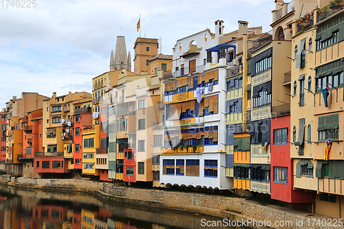 Image of Colorful old houses on river Onyar in Girona