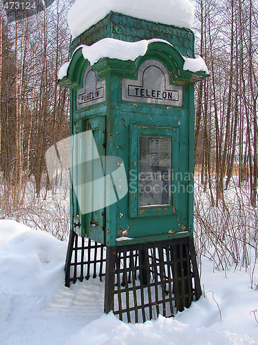 Image of Old green telephone box