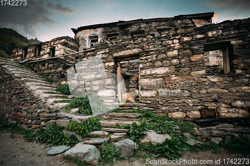 Image of Georgia. Cow Lying In Shed In Georgian Village