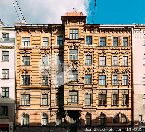 Image of Riga, Latvia. Facade Of Old Art Nouveau Building on Alexander Chaka street