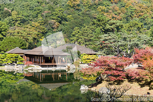 Image of Japanese Ritsurin Garden in autumn