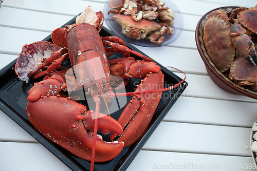 Image of freshly cooked lobster lying on baking tray