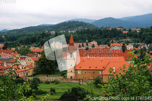 Image of Beautiful view at the old town Czech Krumlov and nearby mountain